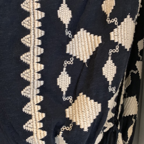 Free People Black w/ Tan Embroidered top. Drawstring Bottom. 0ne button front XS - Picture 8 of 10